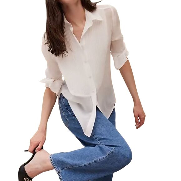 Hillhouse Home NWT The Mellie Top Georgette Ivory Size L - Picture 1 of 8